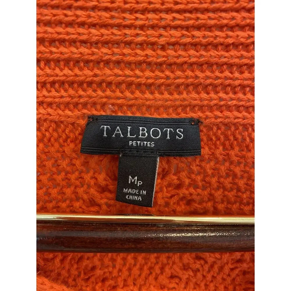 Talbots Orange Sweater Petite Medium Boat Neck Anchors Coastal Fisherman